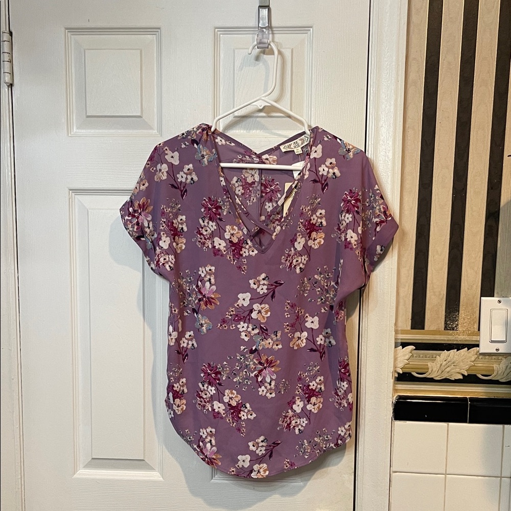 Pink Rose Purple Floral Blouse